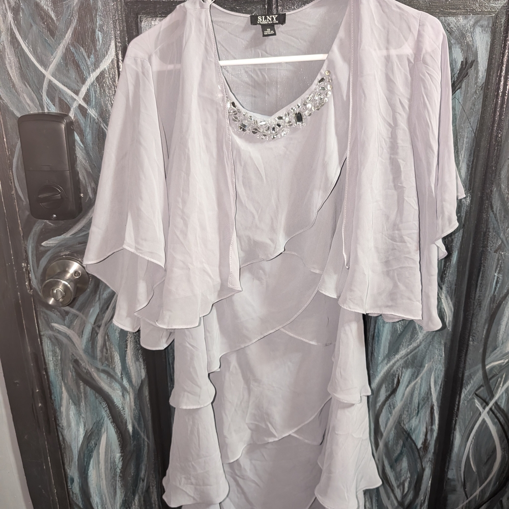 SLNY Lavender Layered Dress with Embellished Neckline
